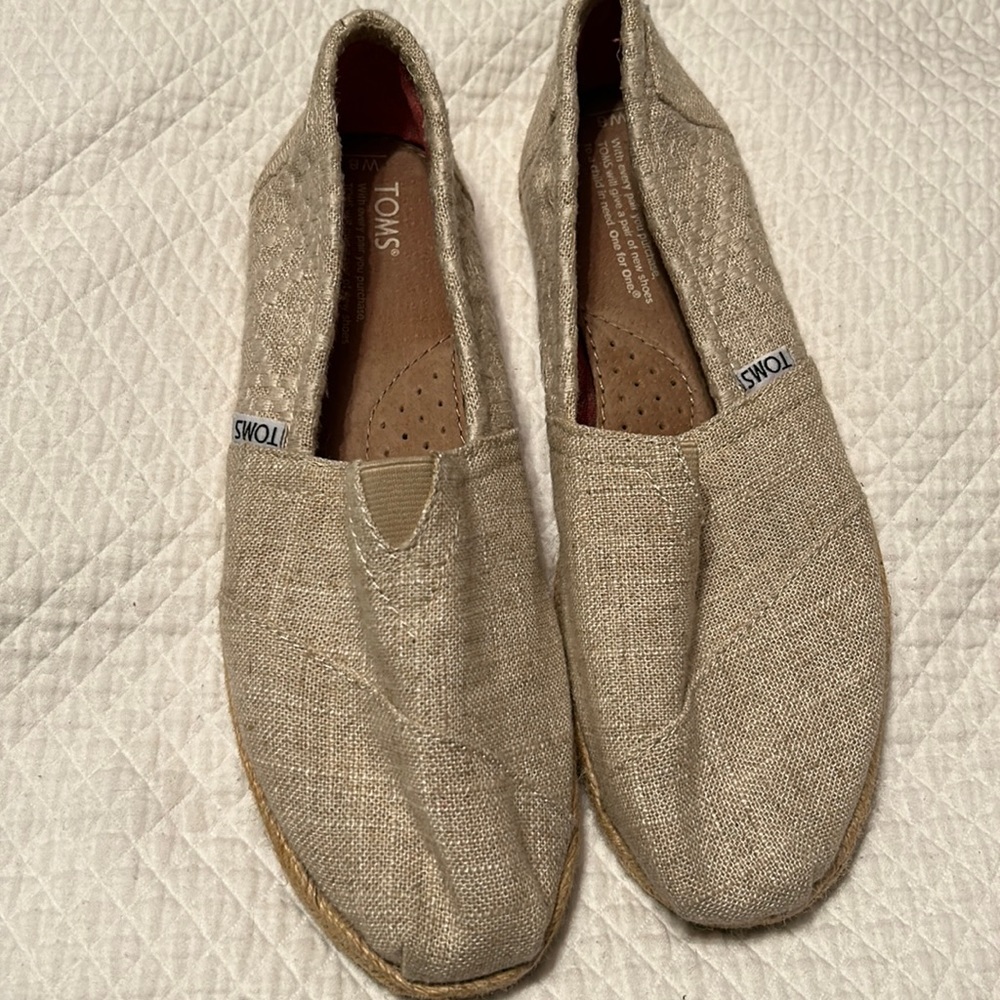 Toms natural burlap slipons